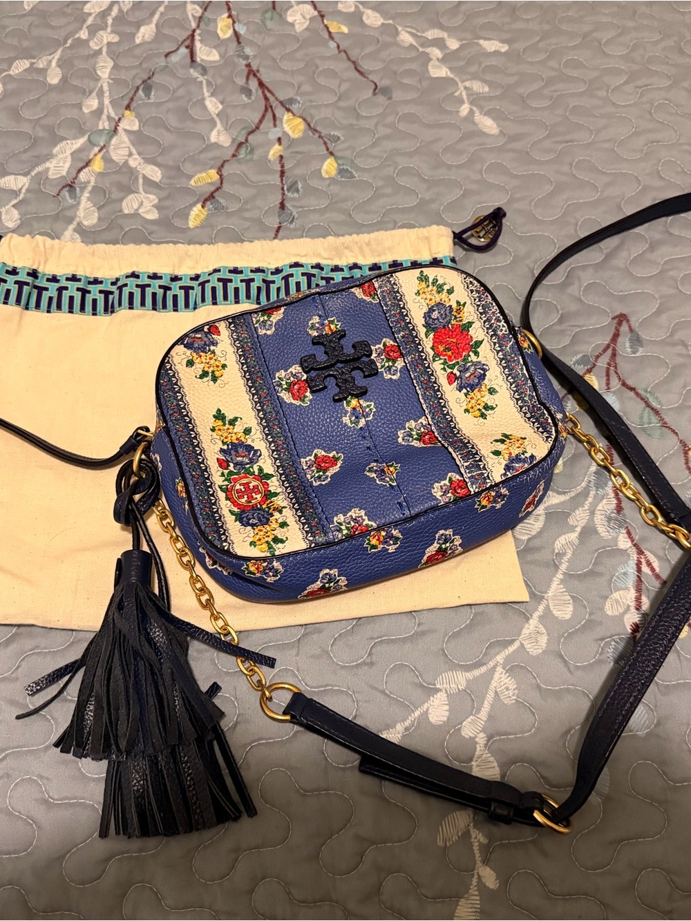 Tory Burch Blue Floral Crossbody Bag